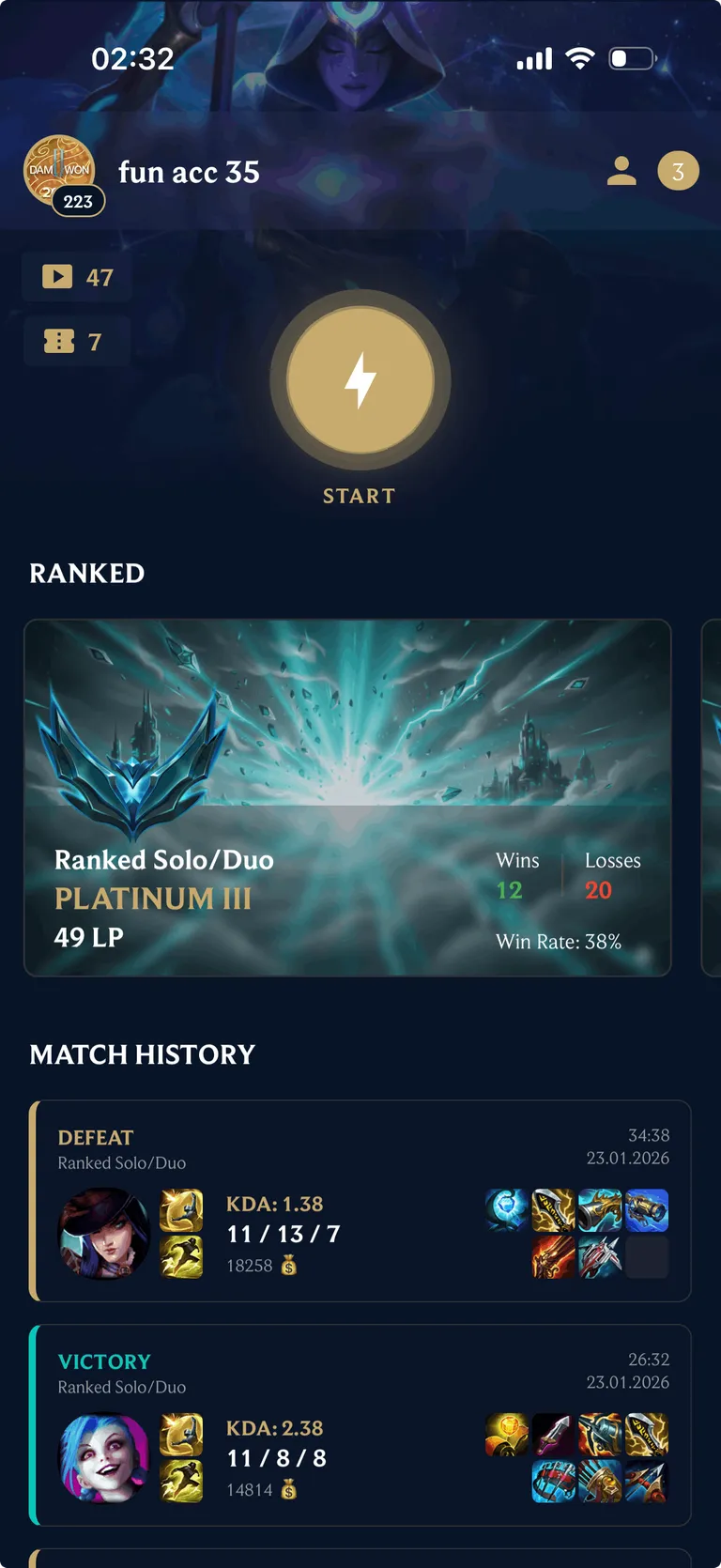 Lexu app interface showing League of Legends game queue and champion selection